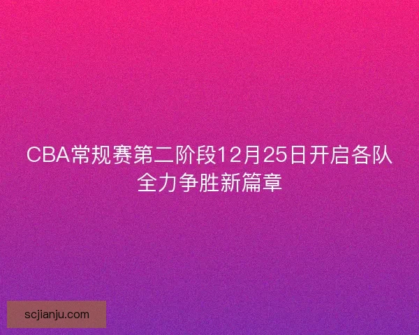CBA常规赛第二阶段12月25日开启各队全力争胜新篇章